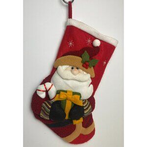 Christmas Santa Claus Stocking 17" Plush 3D Appliques Embroidered Snowflakes